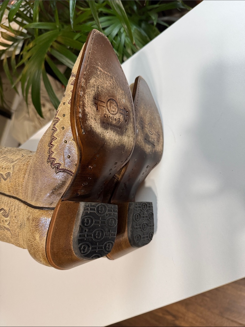 Circle G Distressed Tan Western Embroidered Cowboy Boots Made in Mexico - Picture 6 of 14